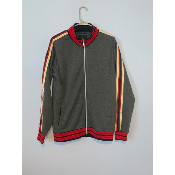 Seven Souls Other - Gray & Red Seven Souls Striped Full Zip Sweatshirt‎ | Track Jacket - (Size L)